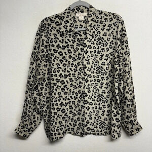 Fu Da Fuda Fine Silk Leopard Button Down Collared Big Cat M Satin